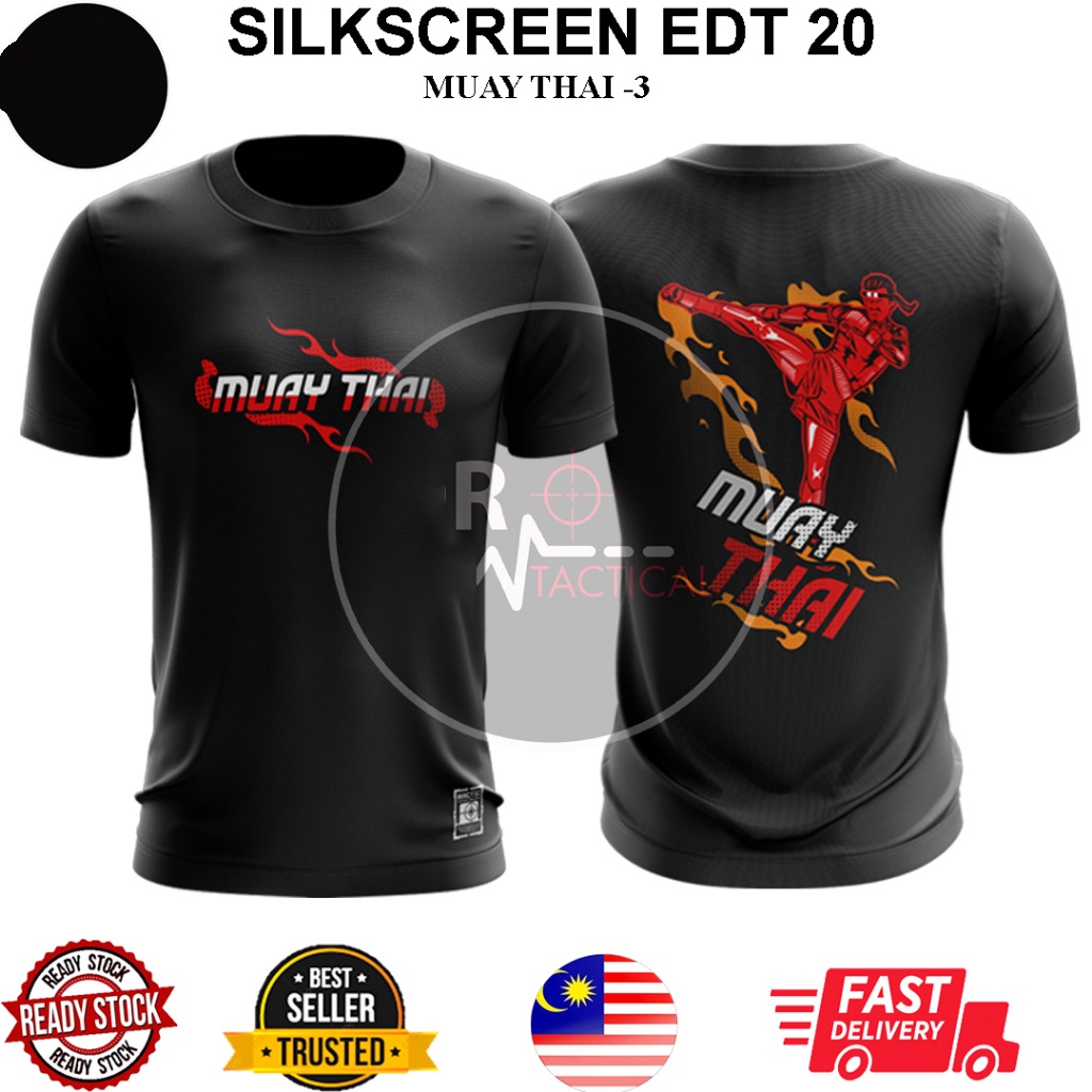 Áo Thun Tay Ngắn Cổ Tròn In Hình Muay Thai 3 Hàng Có Sẵn Malaysia