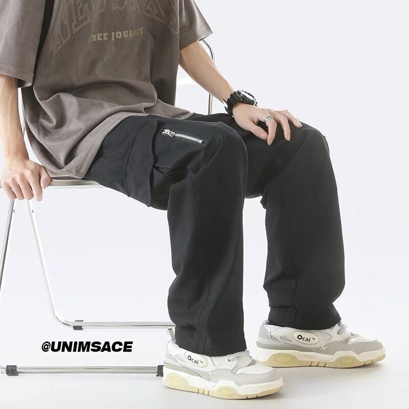 Quần Dài Ống Rộng Phối Khóa Kéo Thời Trang Đường Phố Nhật Bản Cho Nam