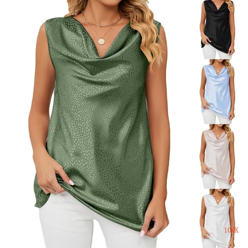 Xiangbao Áo Tank Top Không Tay Cổ Bò Dáng Rộng Vải Jacquard Satin Họa Tiết Chấm Bi Cho Nữ