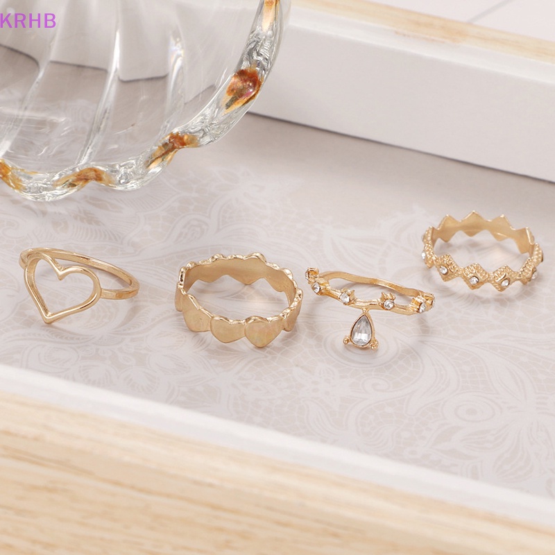 Bộ 4 Nhẫn Thời Trang Hàn Quốc Đính Đá Hình Trái Tim Cho Nữ Mới