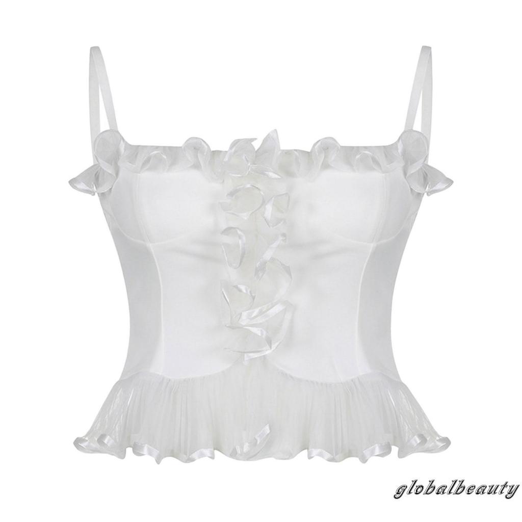 Áo Croptop Hai Dây Phối Ren Cổ Thấp Hở Lưng Ngọt Ngào Thời Trang Mùa Hè Cho Bạn Gái