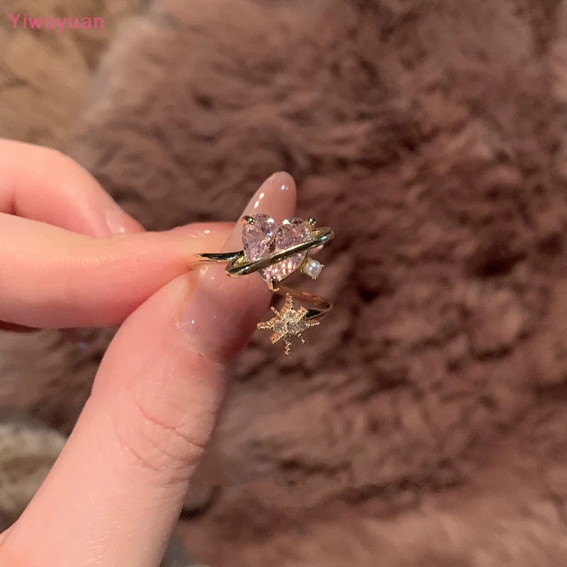 < Yiwuyuan > Nhẫn Dạng Hở Hình Trái Tim Đính Đá Zircon Vintage Phong Cách Punk Gothic Có Thể Điều Chỉnh Trang Sức Đi Tiệc Tùng Cho Nữ