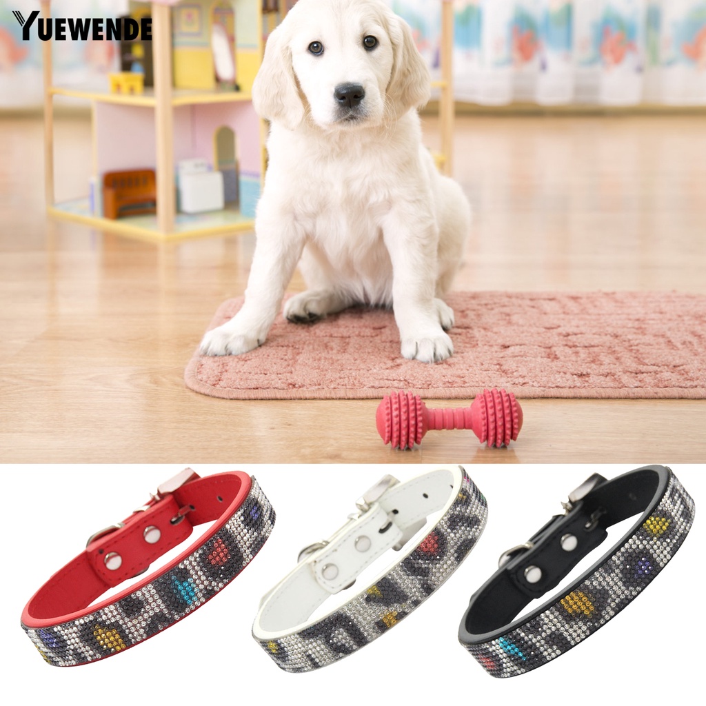 Vòng Cổ Giả Da Dắt Thú Cưng Đi Dạo Chống Lạc Đính Đá Lấp Lánh Dễ Điều Chỉnh Kích Thước