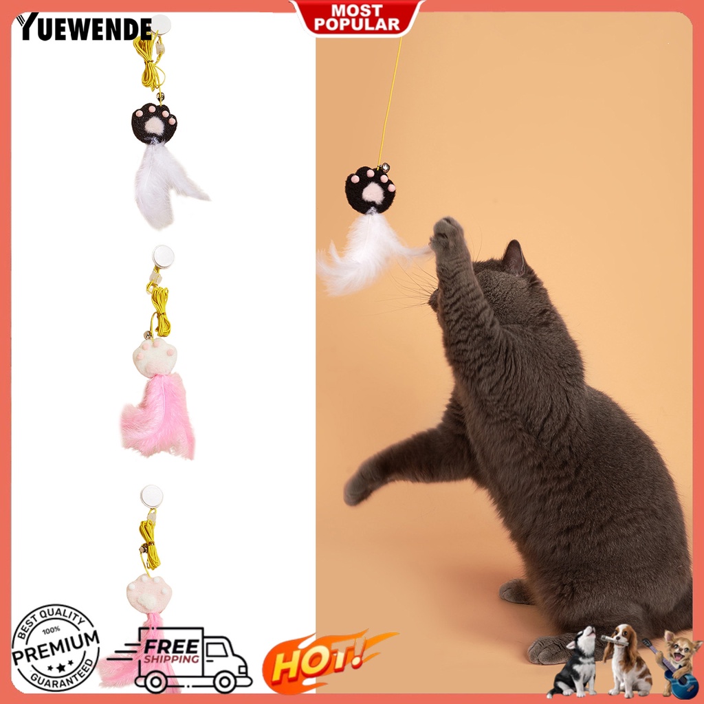 Đồ Chơi Dây Thừng Đính Lông Vũ Độ Co Giãn Cao Treo Trang Trí Cho Mèo Cưng