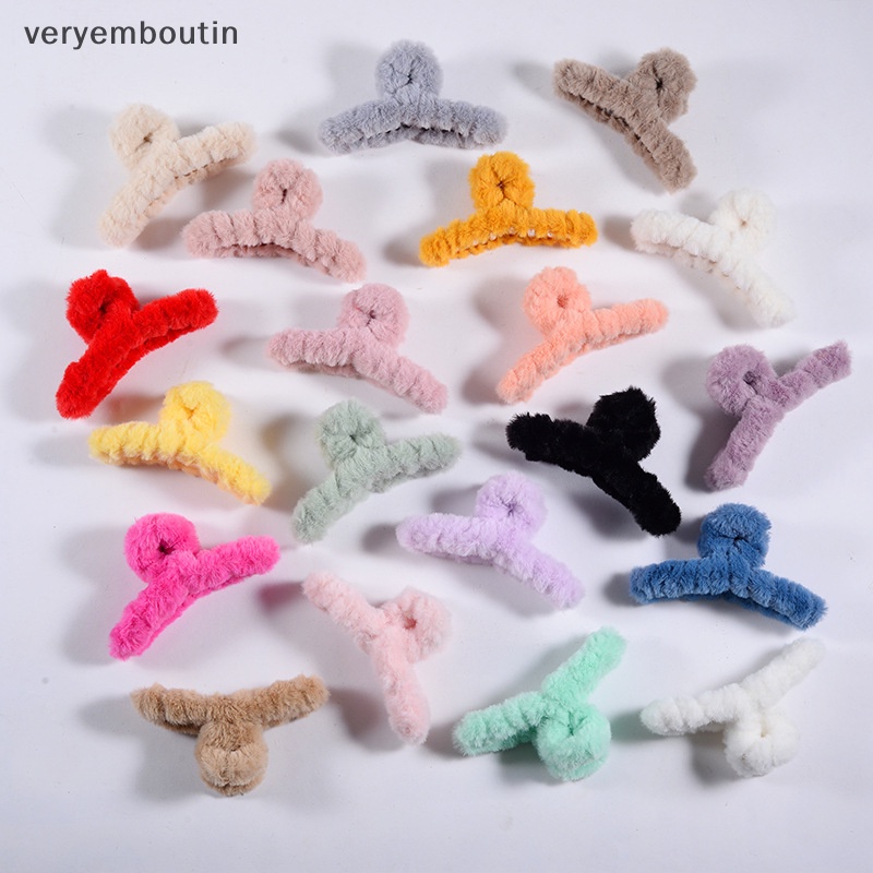 Kẹp Tóc Càng Cua Bằng Lông Giả Acrylic Màu Trơn Dễ Thương Kiểu Hàn Quốc Thời Trang Thu Đông