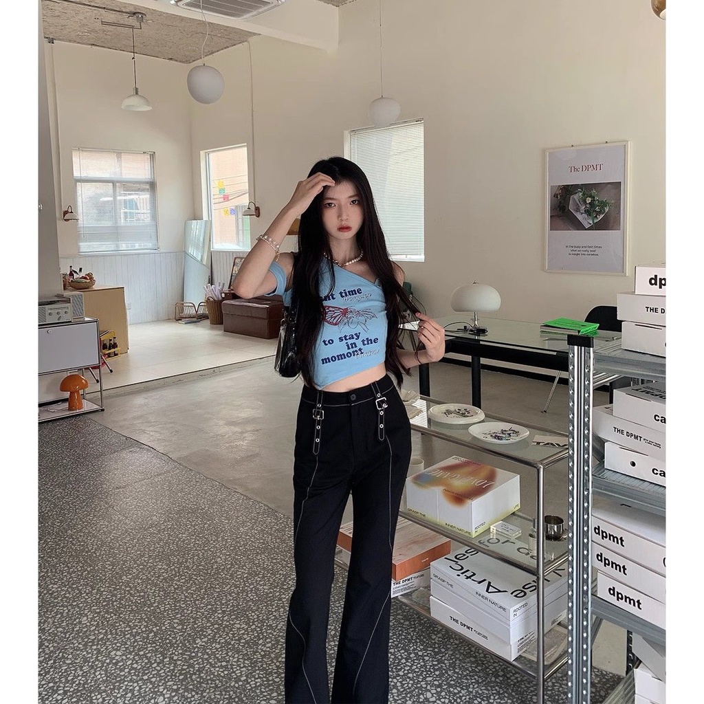 Áo Thun Ngắn Tay Trễ Vai In Họa Tiết Xinh Xắn Dành Cho Nữ