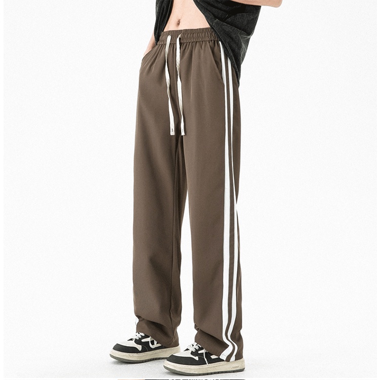 Quần Dài Thể Thao Dáng Rộng Cỡ Lớn Họa Tiết Kẻ Sọc Phong Cách Đường Phố Mỹ Thời Trang Mùa Hè Mới Cho Nam