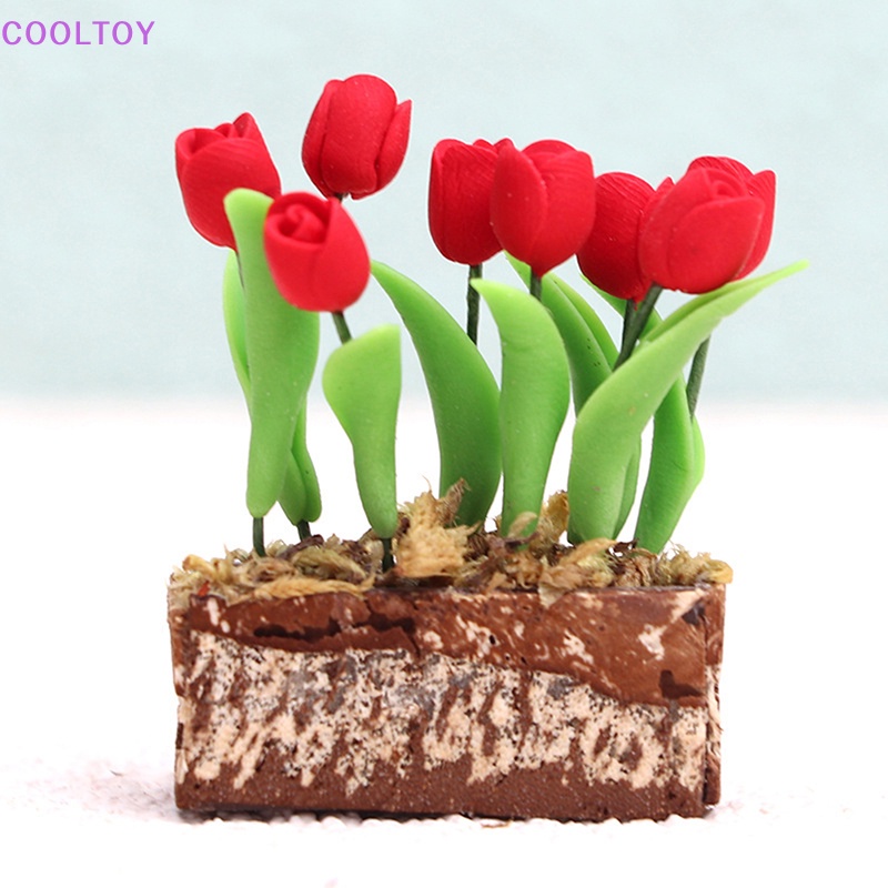 Mô Hình Hoa Tulip Đỏ Mini Tỷ Lệ 1: 12 Trang Trí Sân Vườn / Nhà Búp Bê