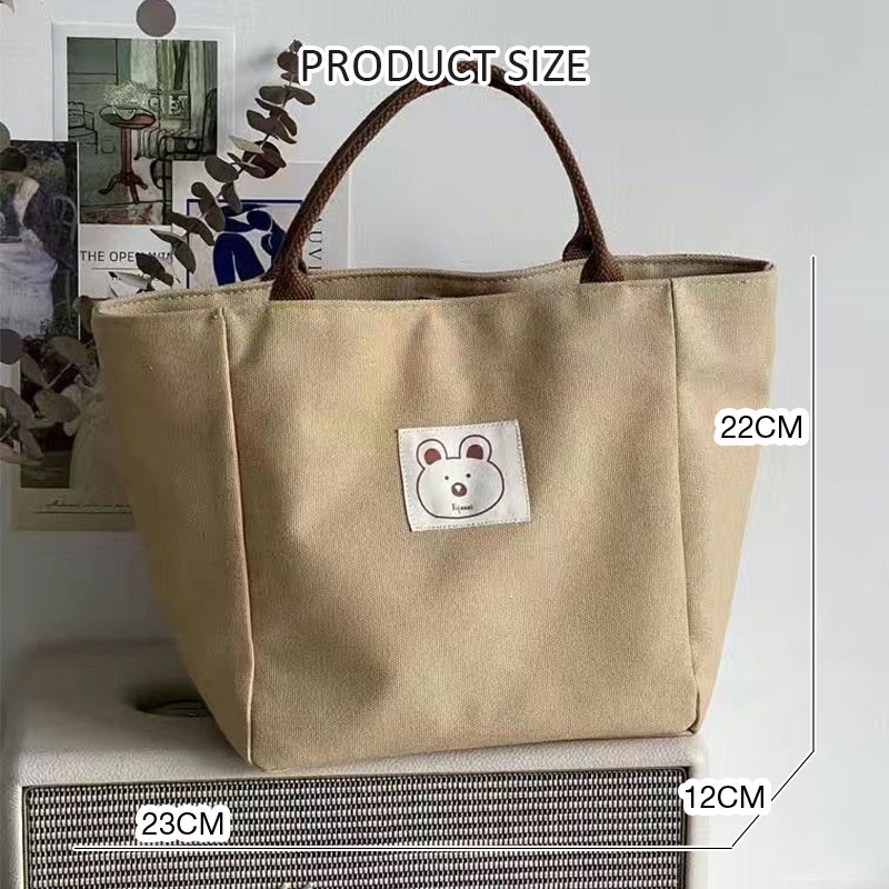 Túi Tote Vải Canvas Đựng Hộp Cơm Trưa In Hình Gấu Kiểu Nhật Bản Đơn Giản