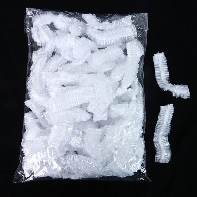 Set 100 Mũ Tắm Trùm Đầu Màu Trơn Trong Suốt Chống Nước Dùng Một Lần