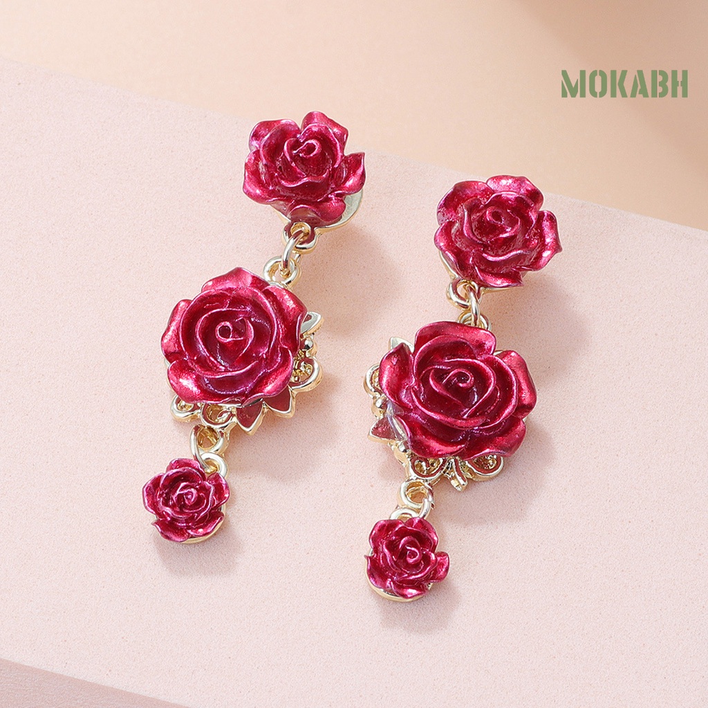 1 Đôi Bông Tai Hợp Kim Hình Hoa Hồng Đính Đá Phong Cách Retro