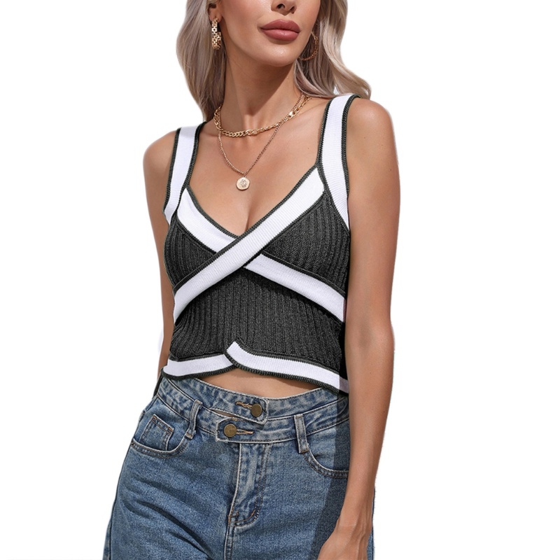 Áo Croptop Dệt Kim Hai Dây Cổ Chữ V Thời Trang Đường Phố Cho Nữ