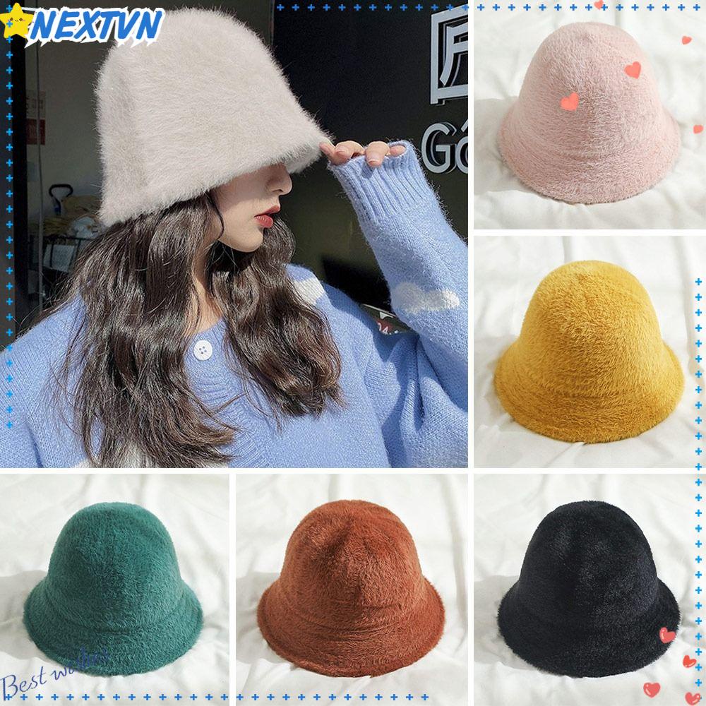 Mũ Bucket Chất Liệu Lông Giả Mềm Mại Ấm Áp Thời Trang Mùa Đông