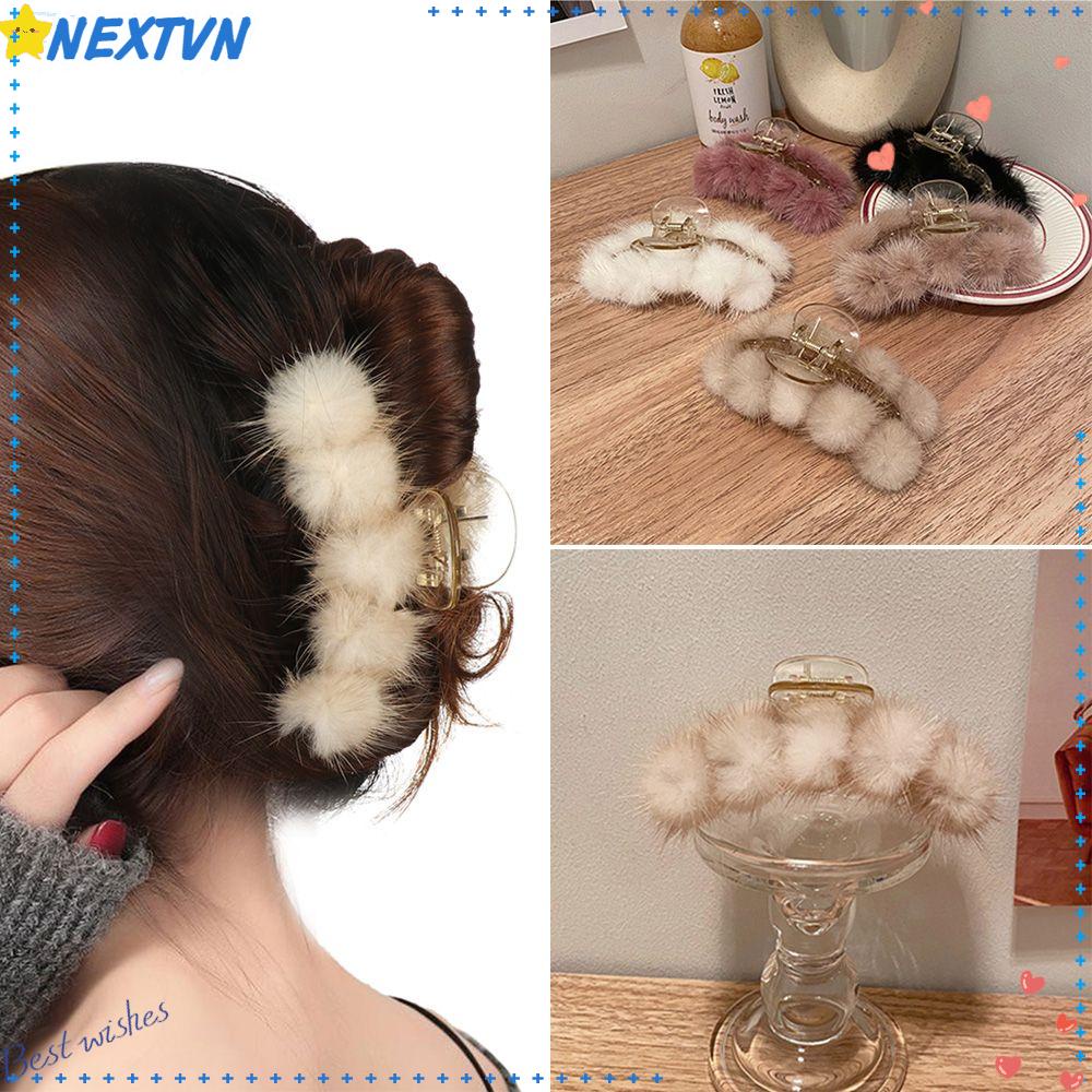 Kẹp Tóc Càng Cua Phối Lông Thời Trang Thu Đông Cho Nữ