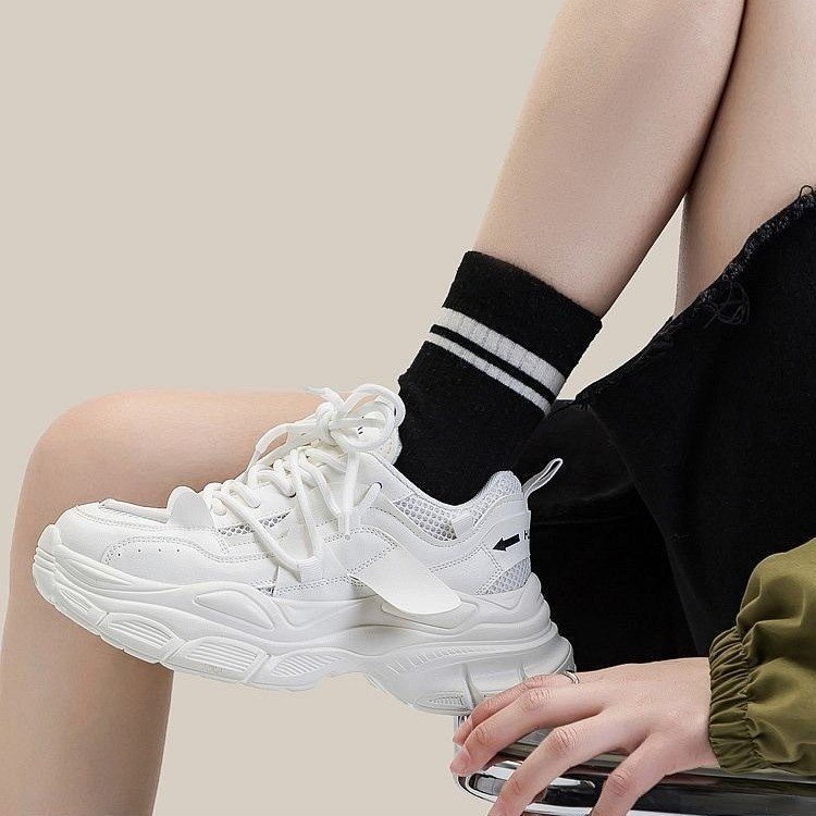 Giày Thể Thao Đế Mềm Phối Lưới Thoáng Khí Màu Trơn Thời Trang Cho Nữ