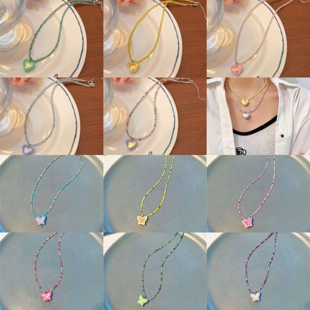 OCEANMAP Y2k Vòng Cổ Choker Resin Hình Trái Tim / Bướm Acrylic Nhiều Màu Sắc Ngọt Ngào Cho Nữ