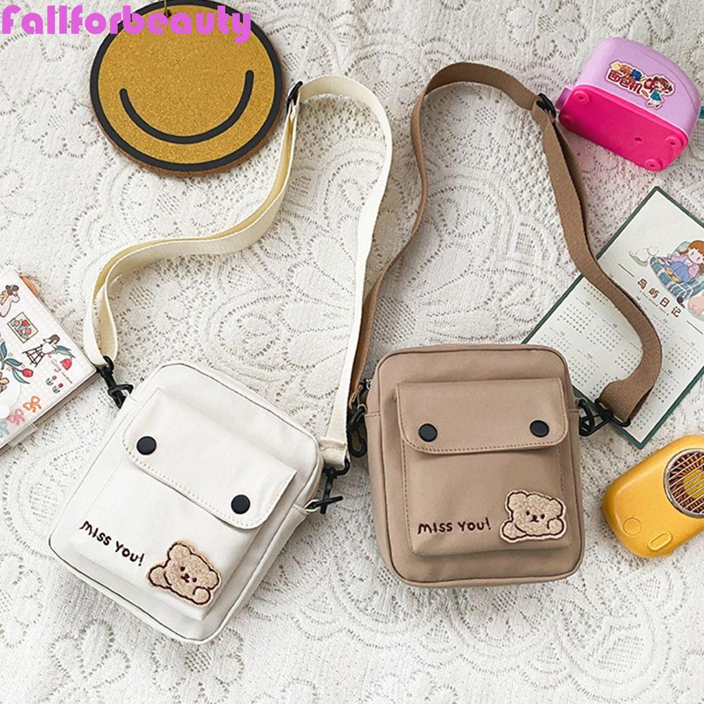 Túi Đeo Chéo Vai Đựng Điện Thoại Tiền Xu Bằng Vải Bạt Hình Gấu Dễ Thương