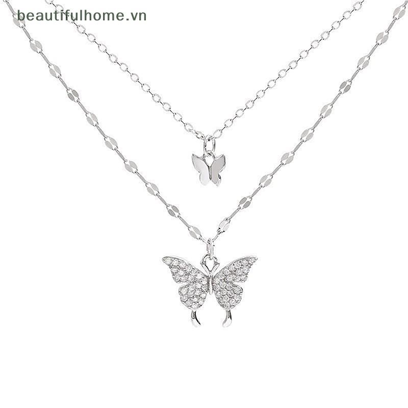 [beautifulhome] Vòng cổ Hai Lớp Mặt Hình Bướm Tinh Tế Thời Trang Làm Quà Tặng Trang Sức Cho Nữ [beauty]