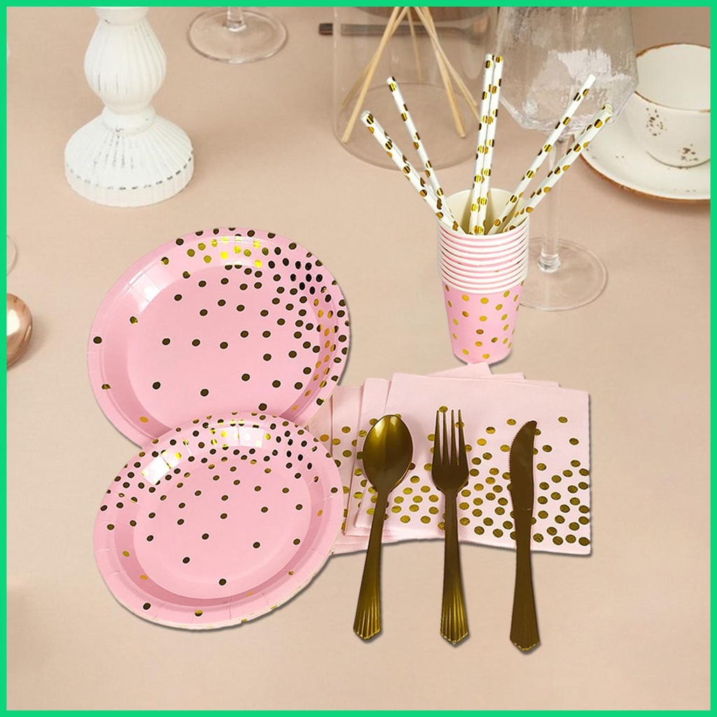 Bộ Đĩa Ăn Bằng Giấy Họa Tiết Chấm Bi Màu Vàng Tiện Dụng