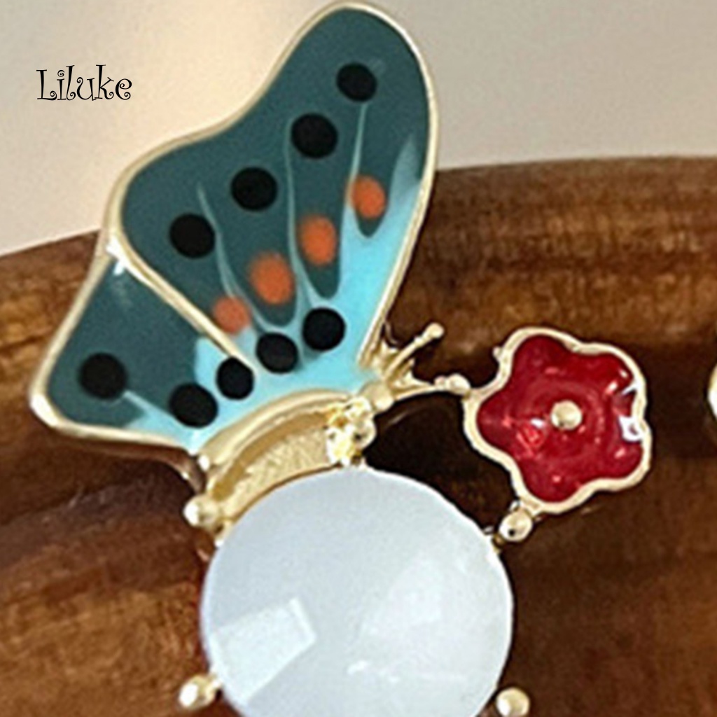 1 Đôi Bông Tai Hình Hoa Và Bướm Tráng Men Màu Sắc Lấp Lánh Phong Cách Pháp