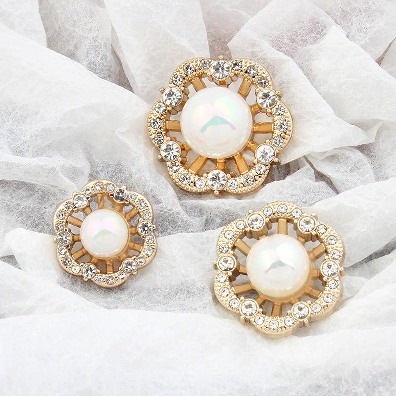 Set 5 Nút Áo Kim Loại Hình Bông Hoa Đính Đá 22 / 25MM
