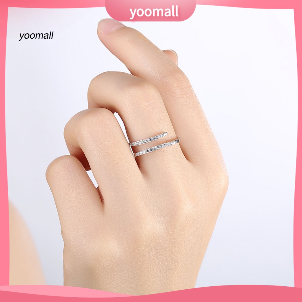 Nhẫn Hở Mạ Bạc 925 Đính Đá Zircon Kiểu Dáng Đơn Giản Có Thể Điều Chỉnh