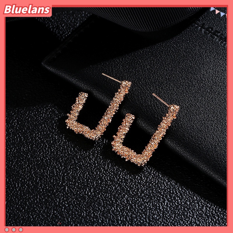 Bông Tai Hình Vuông Mặt Nhám Khắc Họa Tiết Cổ Điển Thời Trang