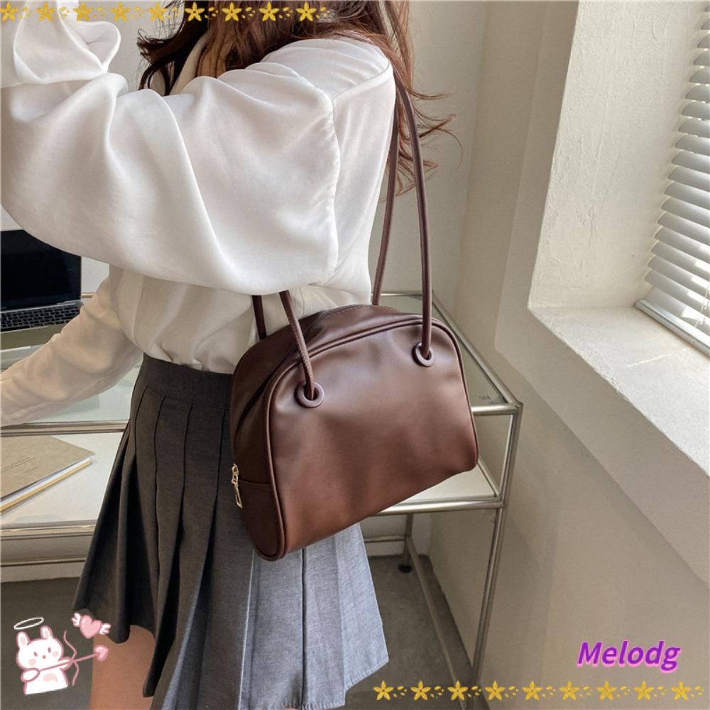 MELODG Túi Đeo Vai / Xách Tay Bằng Da PU Màu Trơn Có Khóa Kéo Chất Lượng Cao Thời Trang Cho Nữ