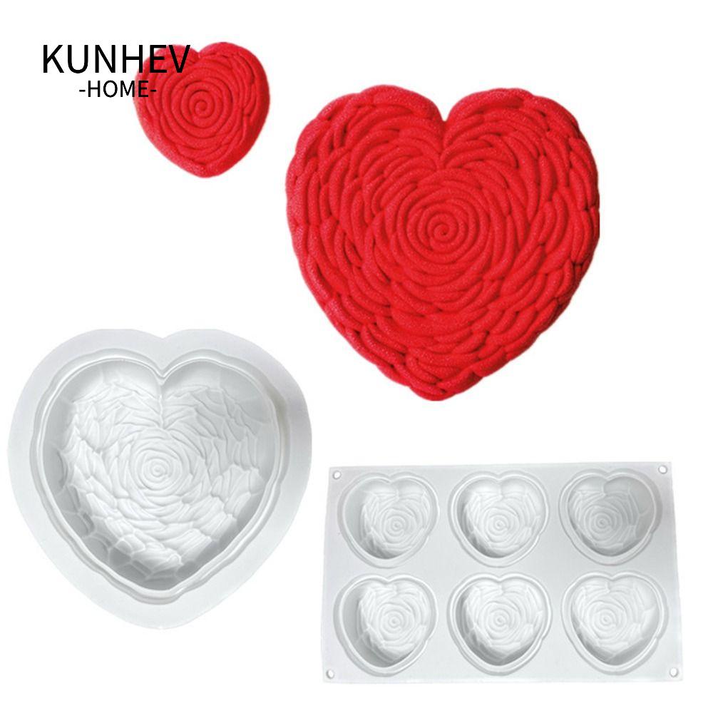 KUNHEV Khuôn Silicone Tạo Hình Làm Bánh Kẹo Hình Trái Tim 3D 6 Ngăn