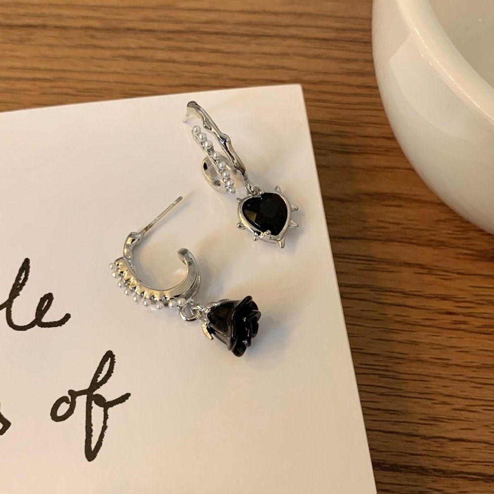 Hoa Tai Dáng Dài Hình Trái Tim Đính Đá Lấp Lánh|Khuyên Tai Hợp Kim Dáng Dài Phong Cách Hàn Quốc Thời Trang