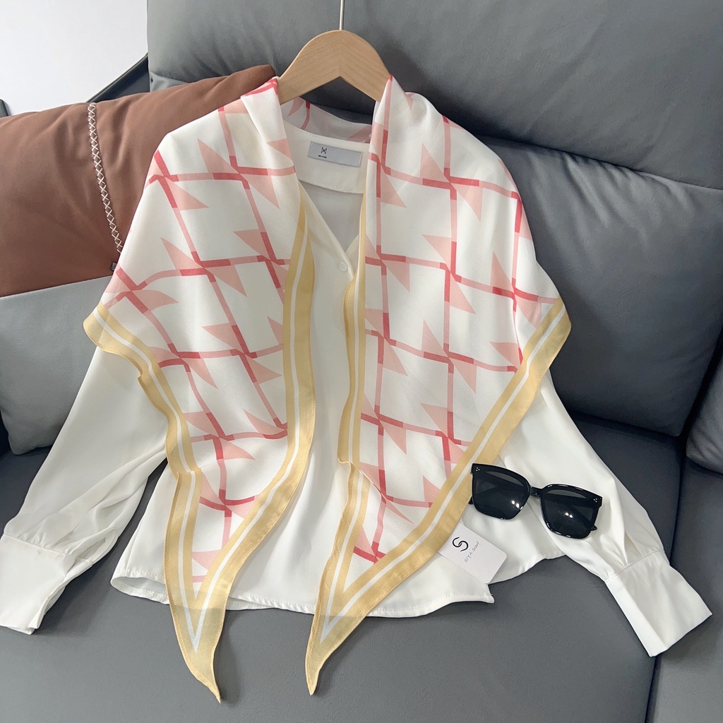 Khăn Choàng Nhỏ Thắt Nút Họa Tiết Hình Học Thời Trang Mùa Hè Cho Nữ