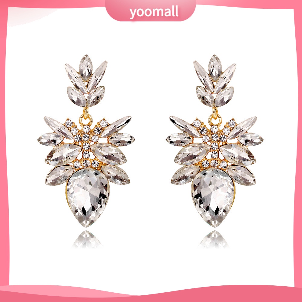 Bông Tai Hình Chiếc Lá Đính Kim Cương Pha Lê Sang Trọng Phong Cách Âu Mỹ Cho Nữ