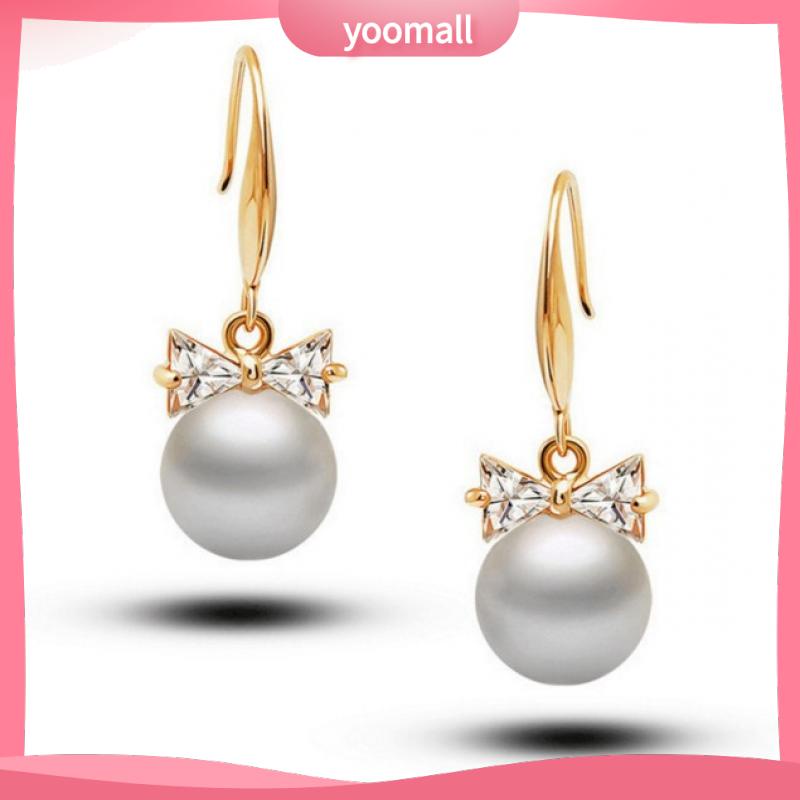 Bông Tai Nơ Đính Ngọc Trai Lấp Lánh Thời Trang [YM]