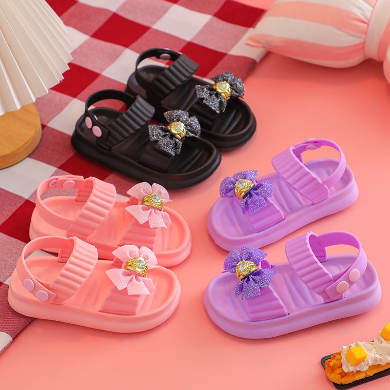 Xăng đan Nhựa EVA Đế Mềm Chống Trượt Thoáng Khí Đính Nơ Thời Trang Mùa Hè Cho Bé Gái