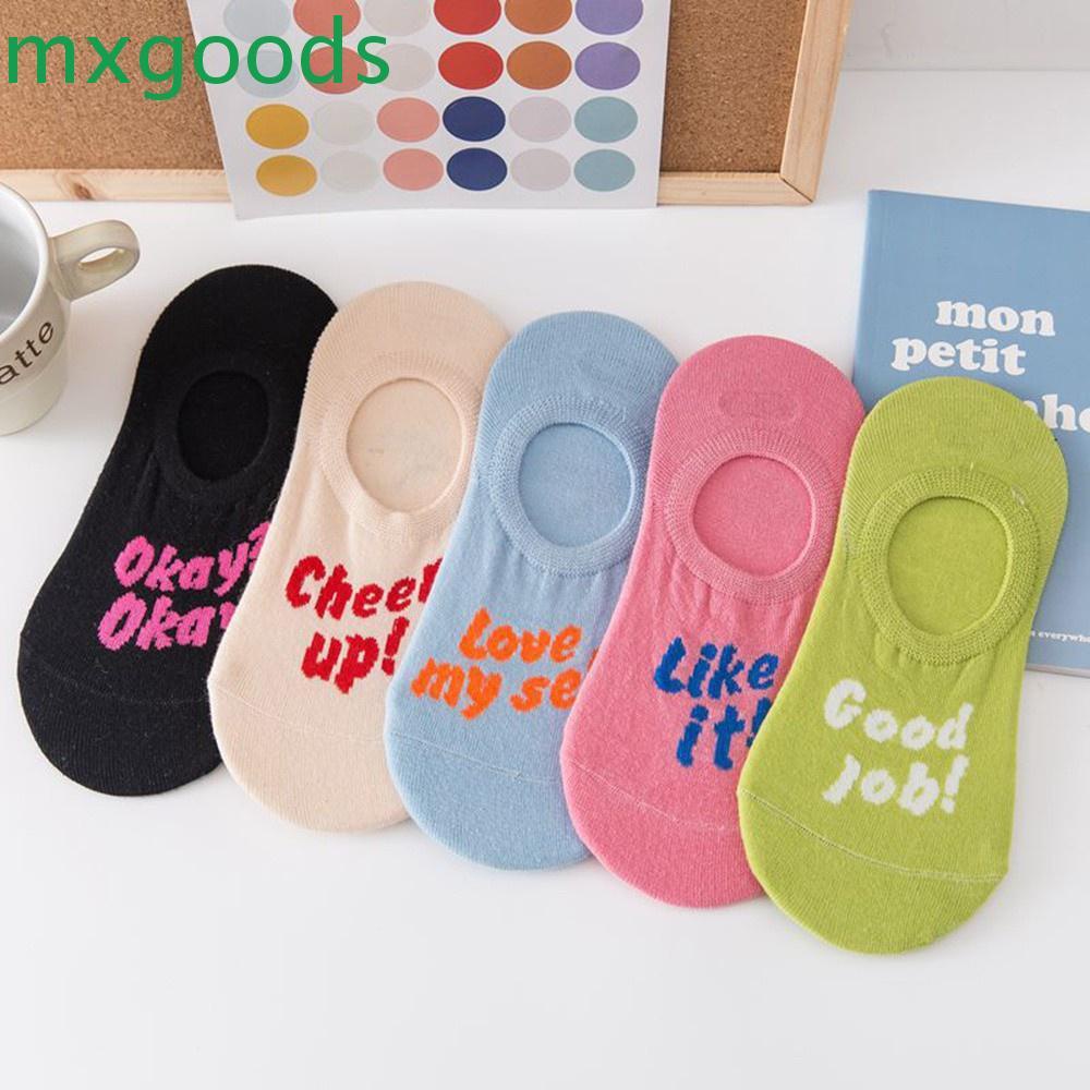 Vớ cotton cổ thấp in chữ màu trơn thoáng khí dễ thương thời trang mùa hè