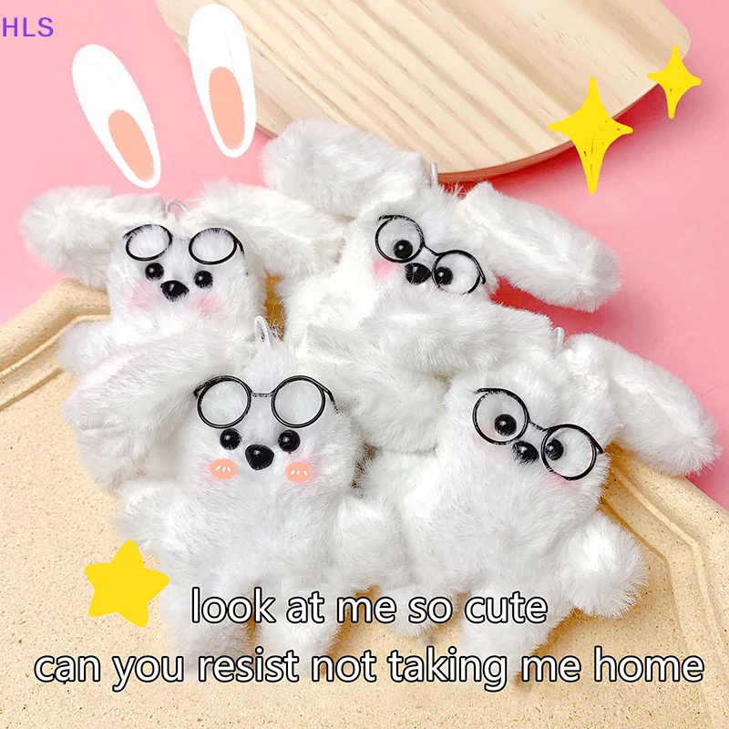 [HLS] Móc Khóa Thỏ Nhồi Bông Mềm Mại Đeo Kính Có Thể Tháo Rời Trang Trí Xe Hơi / Phòng Khách