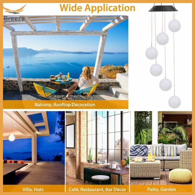 Chuông Gió Có Đèn Led Thay Đổi Màu Sắc Sử Dụng Năng Lượng Mặt Trời Kèm Móc Treo Hình Chữ S Trang Trí Sân Vườn