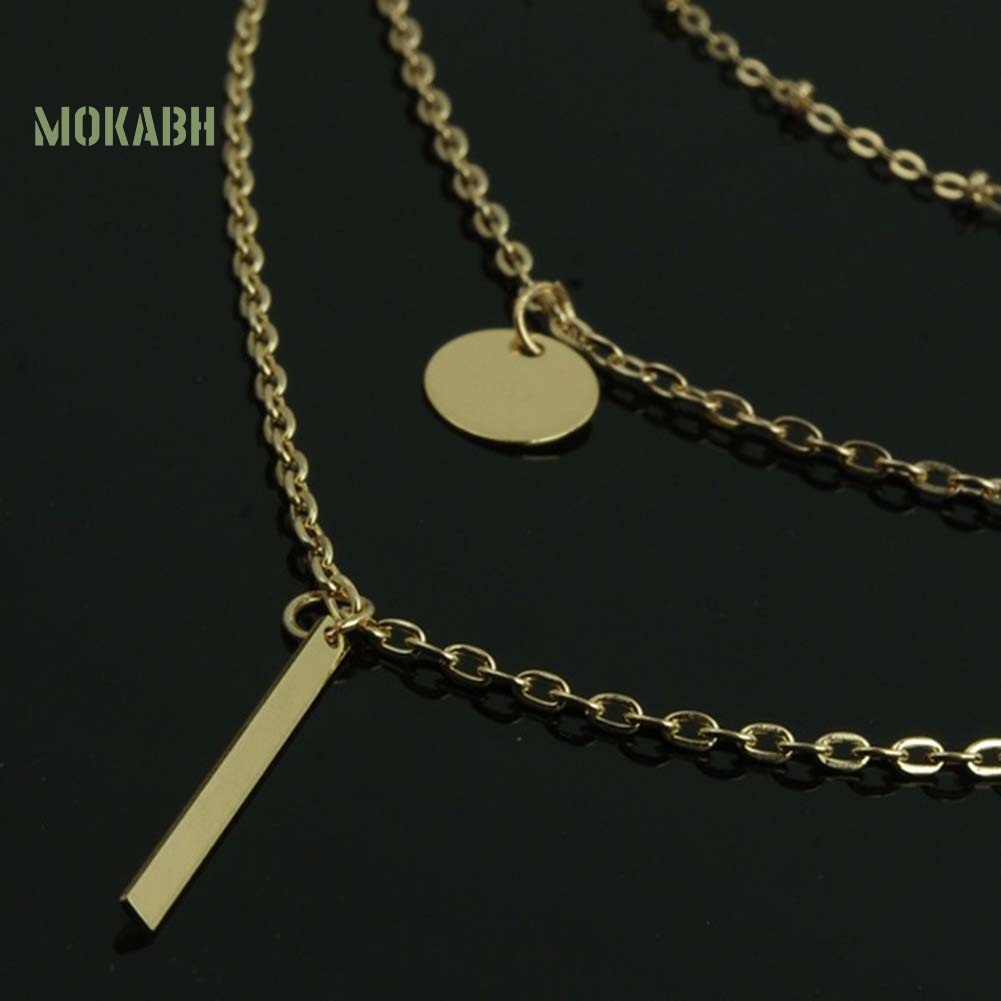 [Mok Abh] Vòng cổ 3 Lớp Với Mặt Dây Hình Tròn Dài Thời Trang Cho Nữ