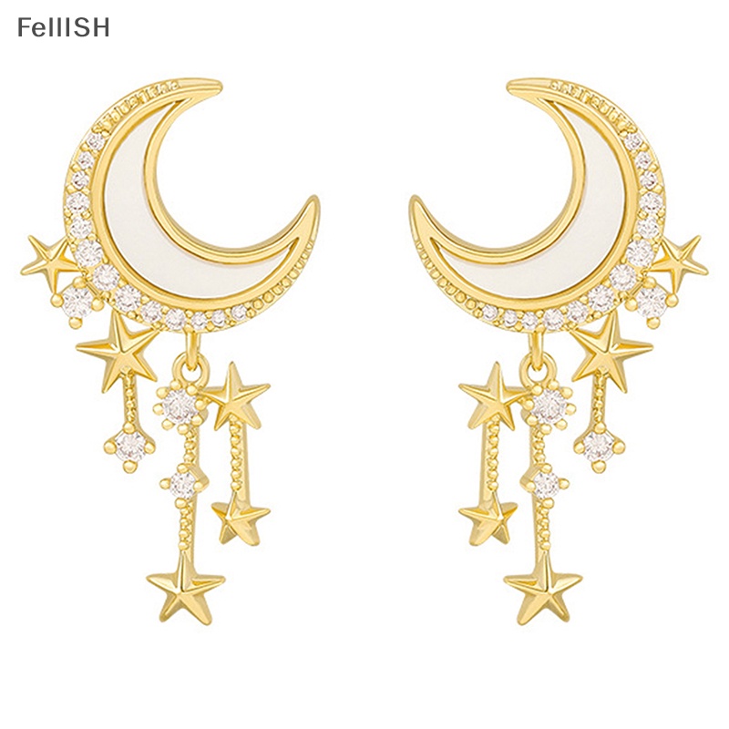 1 Đôi Bông Tai Hình Mặt Trăng Ngôi Sao Phong Cách Âu Mỹ Thời Trang 439br