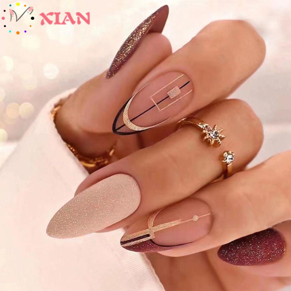 XIANTIN Bộ 24 Móng Tay Giả Dạng Nhấn Độc Đáo Tiện Dụng