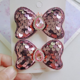 Set 2 Kẹp Tóc Nơ Đính Đá Dễ Thương Cho Bé Gái