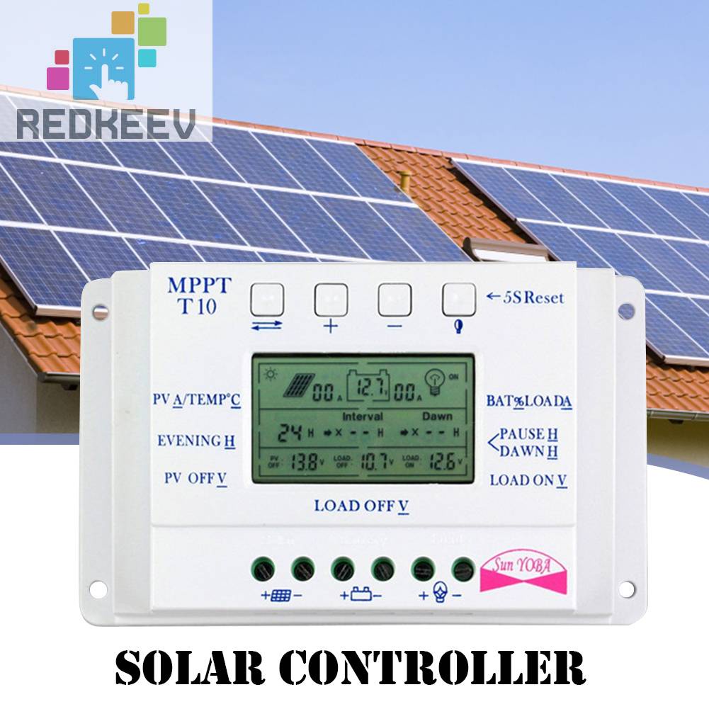 Bộ Điều Khiển Sạc Năng Lượng Mặt Trời 12V 24V 10A PWM Màn Hình LCD