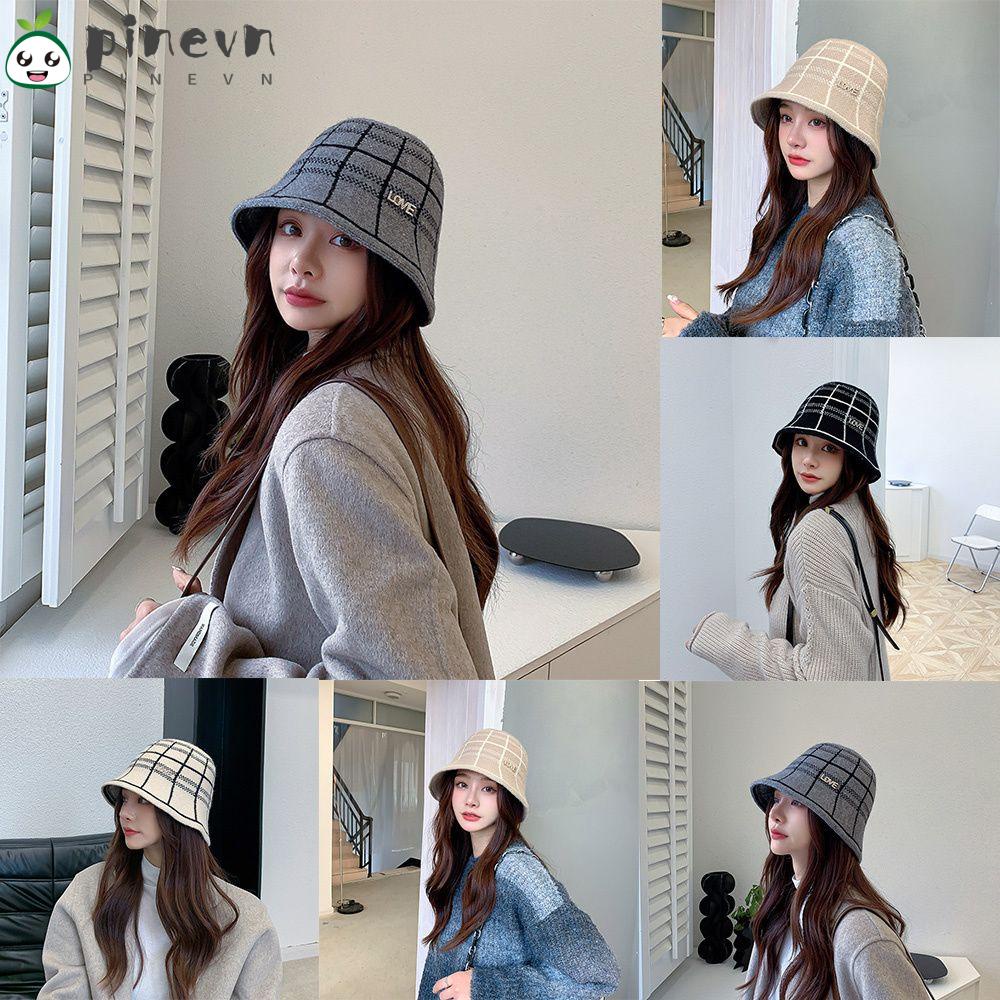 PINEVN Mũ Bucket Dệt Kim Hoạ Tiết Kẻ Sọc Đơn Giản Xinh Xắn Dành Cho Nữ