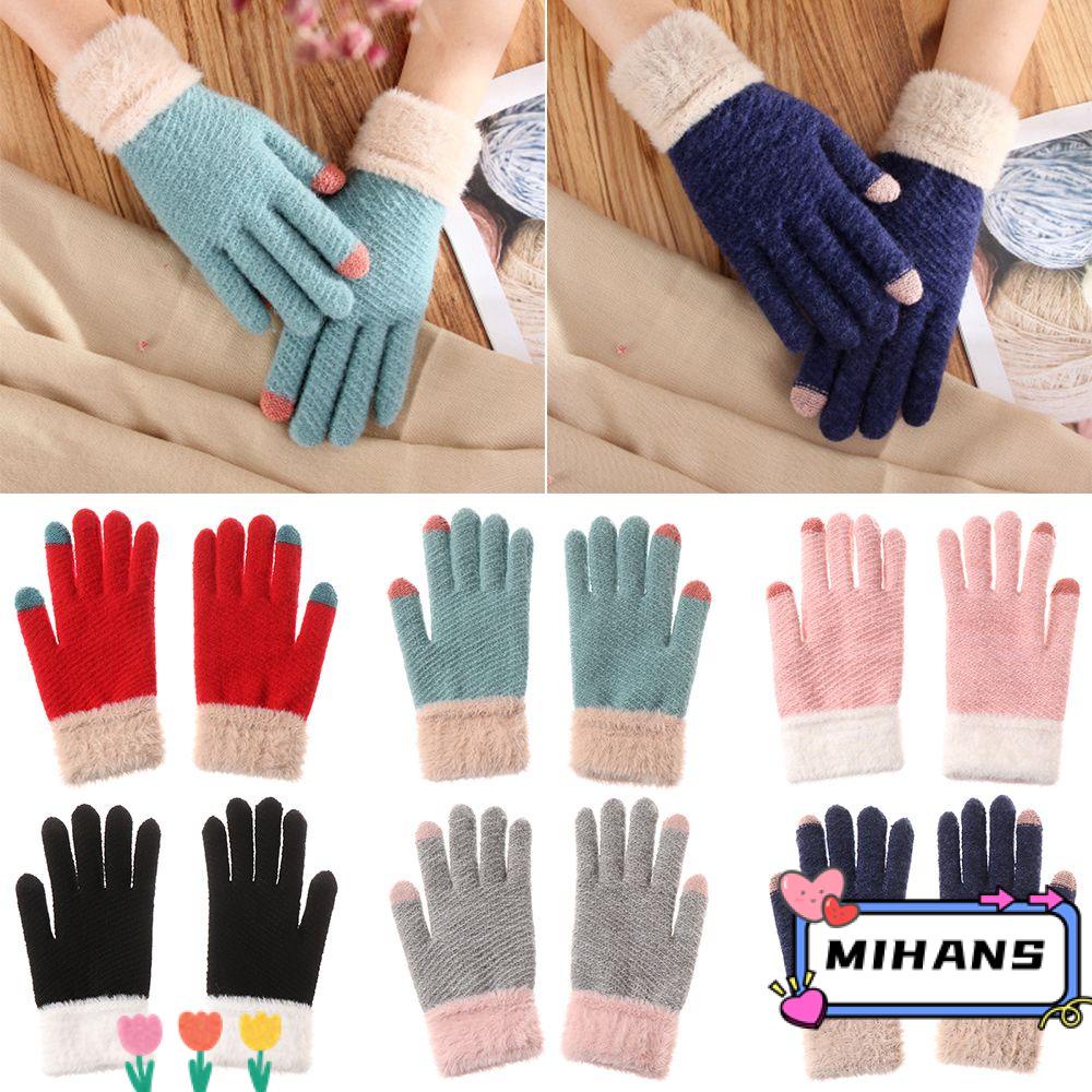 MIH Găng Tay Dệt Kim Phối Lông Mềm Mại Co Giãn Tốt Thời Trang Mùa Đông