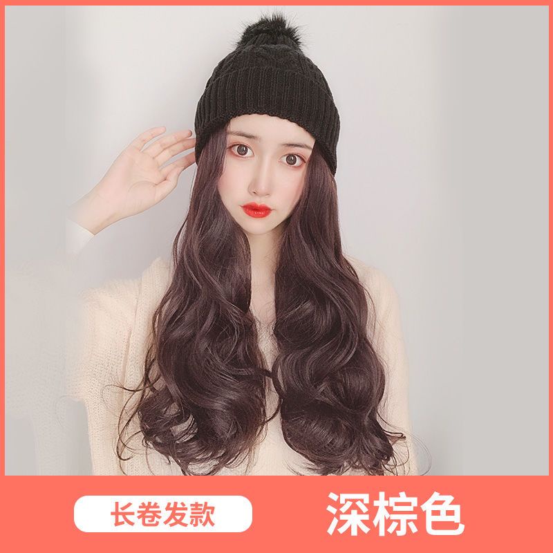 Mới Mũ Len Kèm Tóc Giả Dài Thẳng Thời Trang Thu Đông Cho Nữ