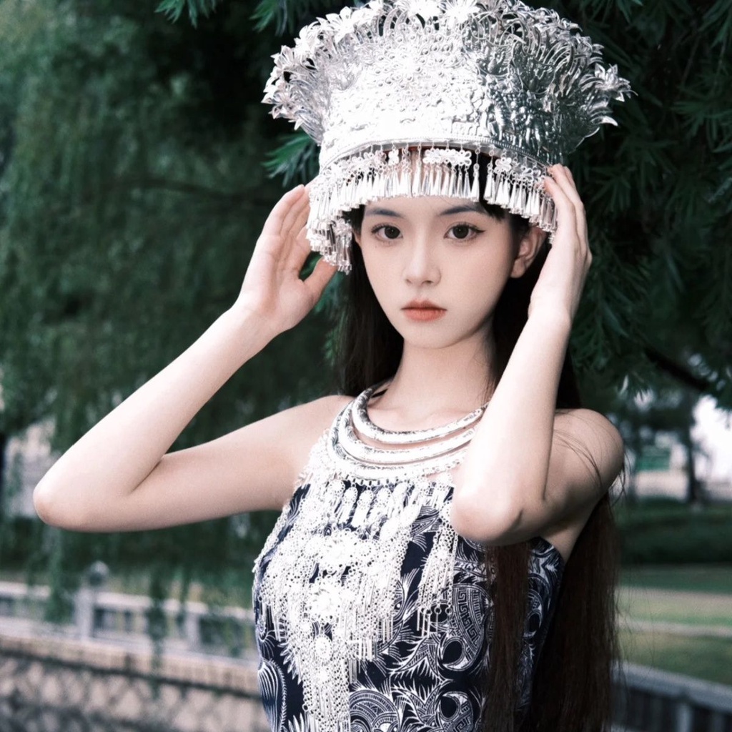 Mũ Đội Đầu Dân Tộc Miao Màu Bạc Phong Cách Dân Tộc Guangxi Yunnan Miao Hàng Mới