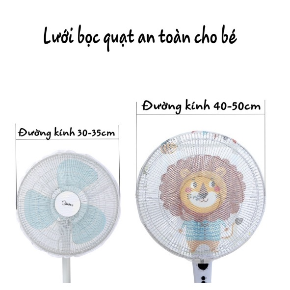 Lưới bọc quạt an toàn cho bé có dây rút cố định, mẫu hoạt hình dễ thương