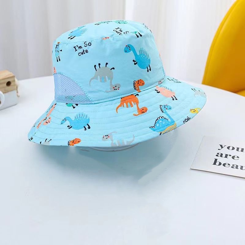 Mũ Tai Bèo Vành Rộng Chống Nắng / Gió Họa Tiết Khủng Long Hoạt Hình Cho Bé