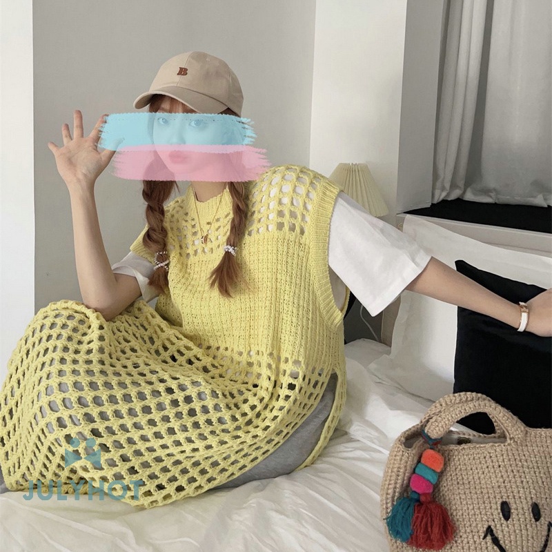 Đầm dệt kim không tay đường phố cao ngầu Đầm Vest xẻ rộng Đầm dài khoét lỗ cho nữ VN