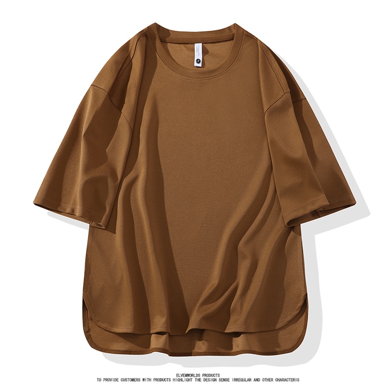 Áo Thun Ngắn Tay Cổ Tròn Lưng Ngắn Cỡ Lớn Xẻ Tà Đơn Giản Thời Trang Mùa Hè Cho Nam